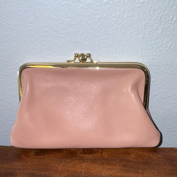 margot Handbags - Margot Vintage Style Leather Clutch Pouch Goldtone Kiss Lock Closure